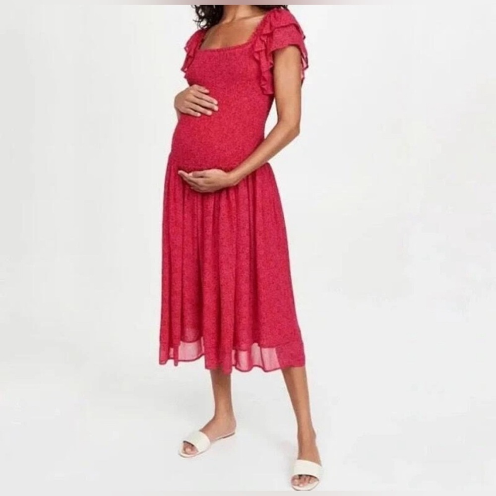 NWT Hatch The Cosette in Samba Print, Pink Maxi Ruffle Dress, Sz 1 Small